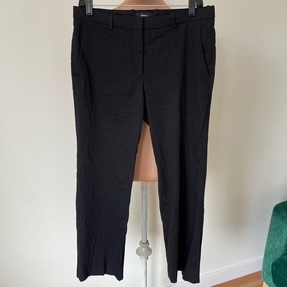 Theory Hartsdale Black Ankle Pants NP Crunch Wash Cropped Trouser EUC Size 4 - Picture 2 of 7
